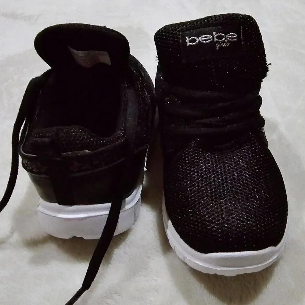 Bebe Girl ✦ Black Glitter Lace-Up Sneakers ✦ Textured Playground Style Toddler 9